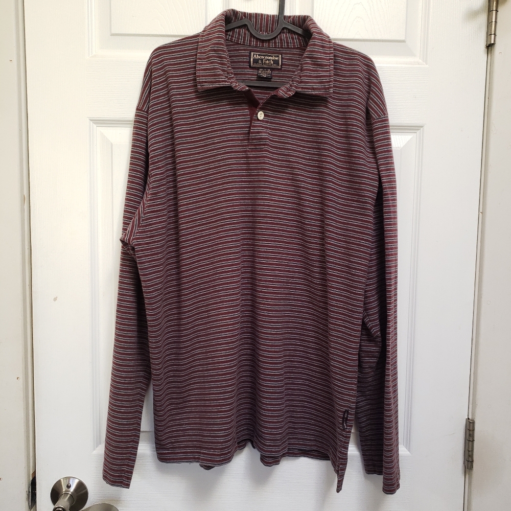 Vintage Abercrombie & Fitch Burgundy Striped Long Sleeve Polo Shirt